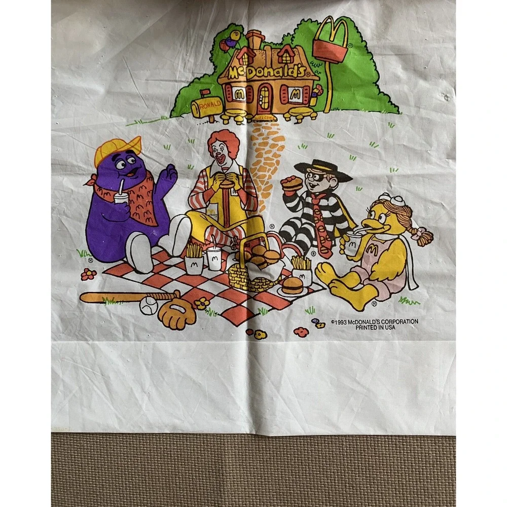 2 McDonalds 1993 Kids Plastic Bibs Catch Pocket Ronald Hamburgler Grimace Birdie